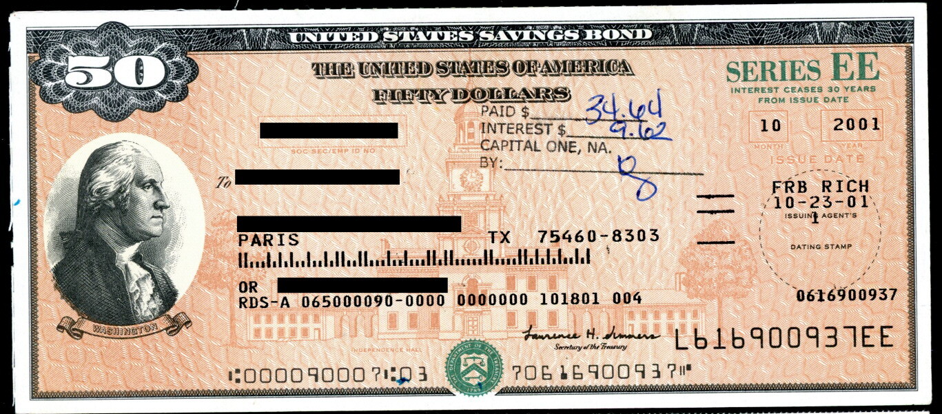 UNITED STATES $50 NICE VIGNETTE OF GEORGE WASHINGTON SAVINGS BOND - CANCELLED!