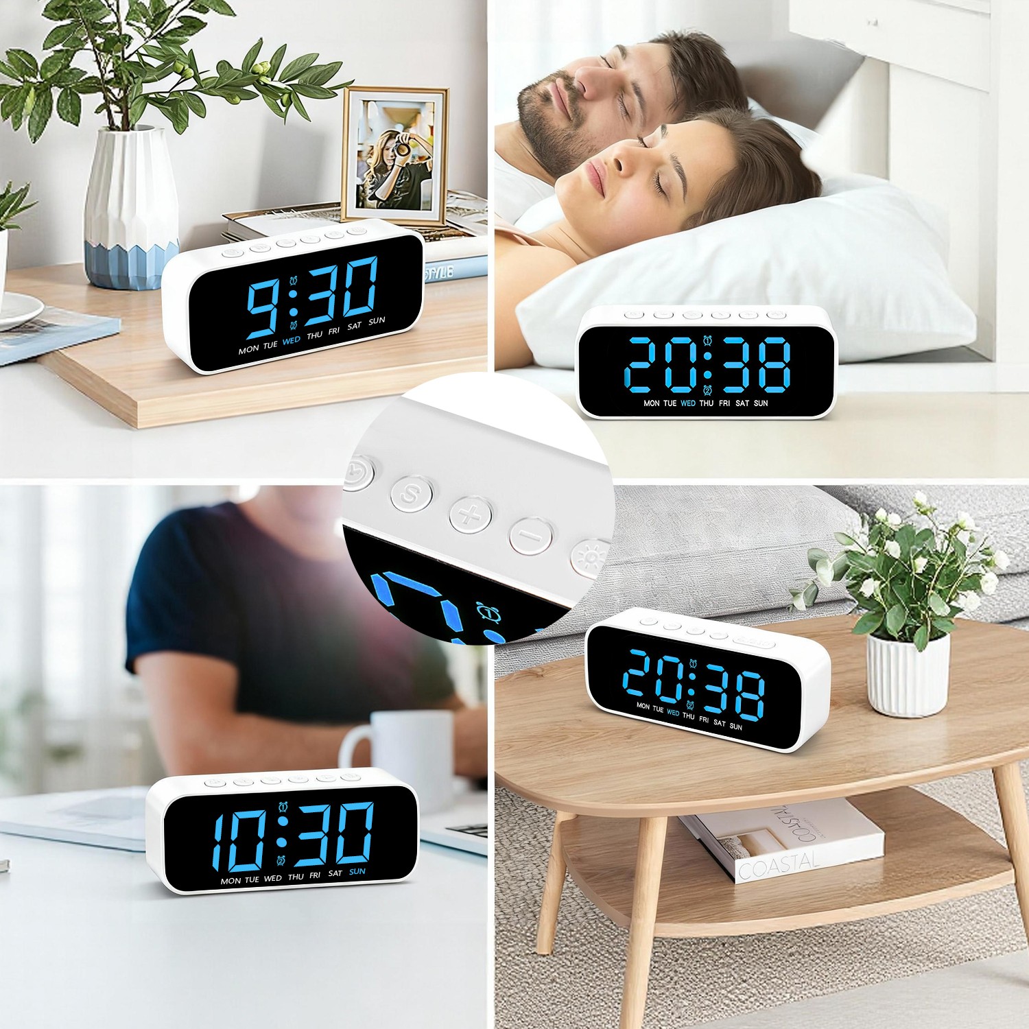 Electric Digital Alarm Clock LED Large Display Battery Backup Snooze Dual Alarm