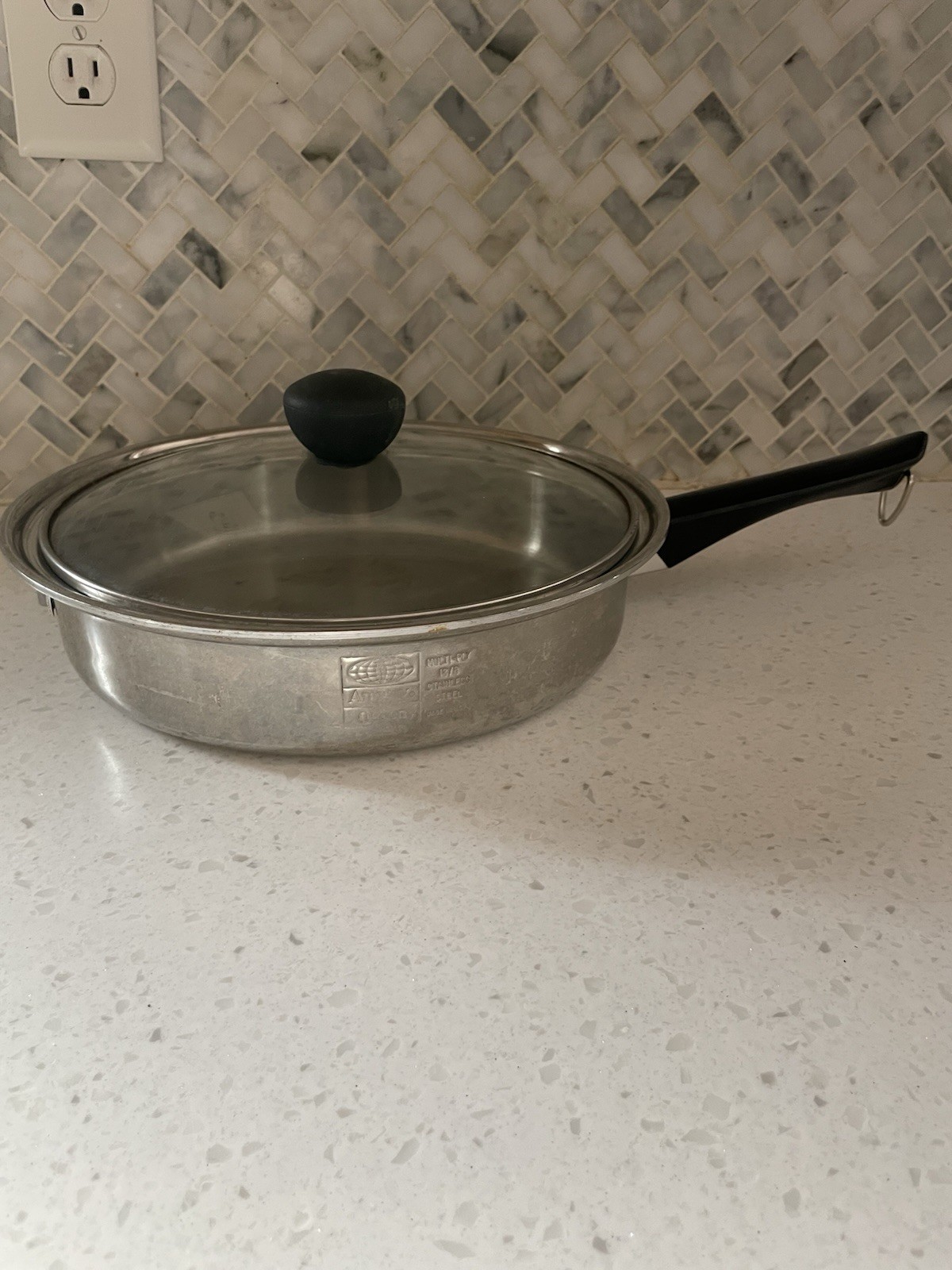 Vintage Amway Queen 3 Ply18/8 Stainless Steel 10-1/2"Frying Pan Not Original Lid