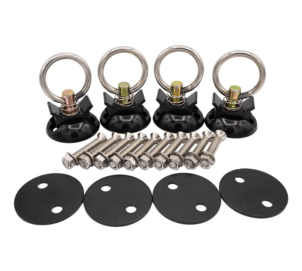 22 Pcs Black L-Track Tie Down Kit w/ 2" Round Anchor Point for Truck & Trailer