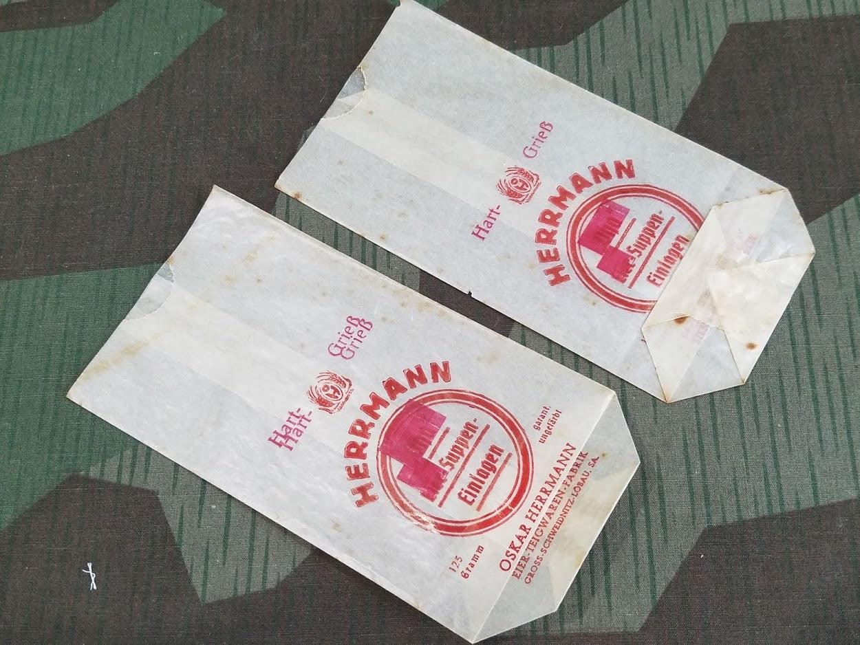 Vintage WWII German Egg Semolina Noodle Soup Bags (Lot of 2) 1940s Rationing Bag
