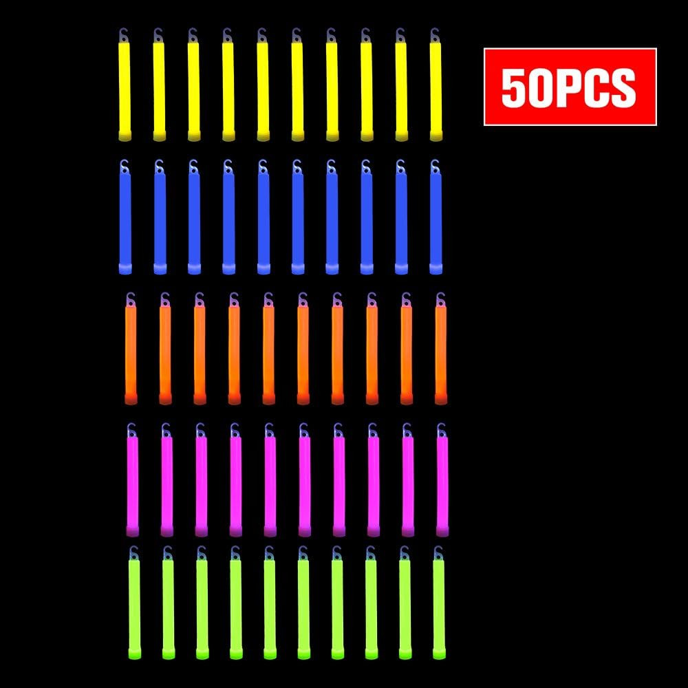 50 Pcs 6'' Premium Glow Sticks Bulk - Ultra Bright Large Glow Necklac