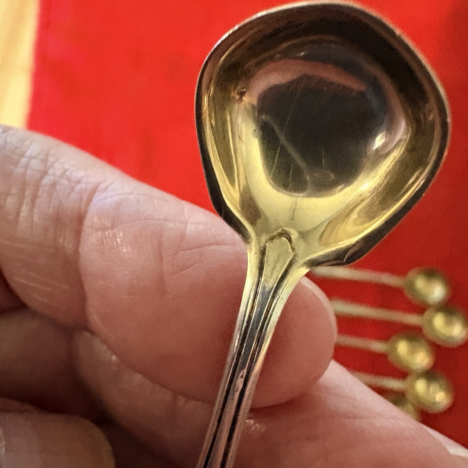 Vintage Sterling Silver Salt Spoon Set Of 8 Classic Design Gold Washed Bowl. mon