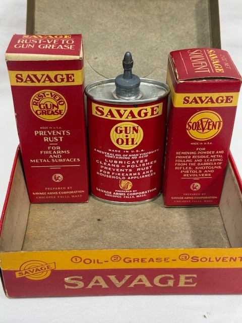 Savage Arms Vintage Gun Cleaning Kit Oil Tin Grease Solvent 3pk