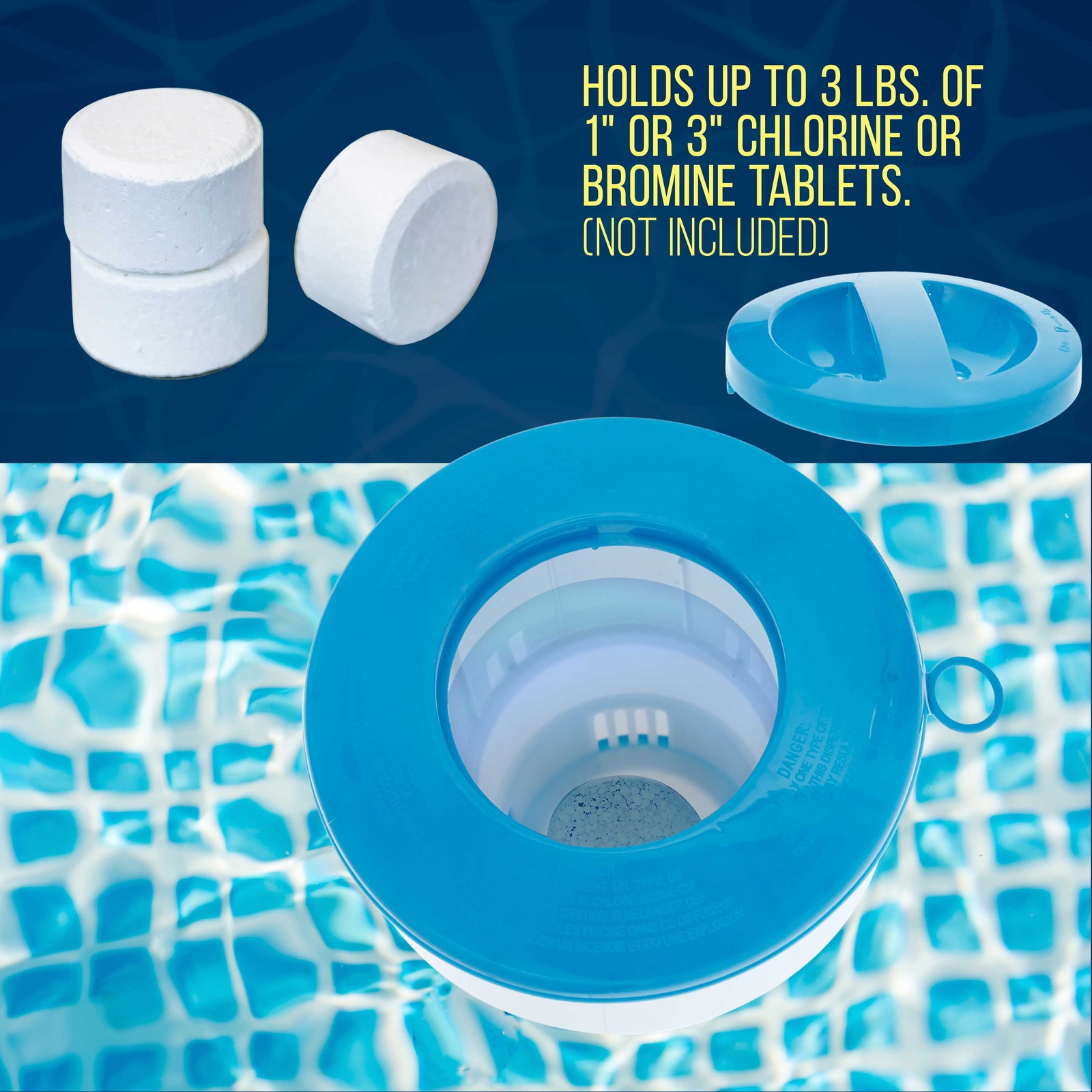 Floating Chlorine 3" Tablet Swimming Pool Chemical 7" Dispenser Collapsible Tank