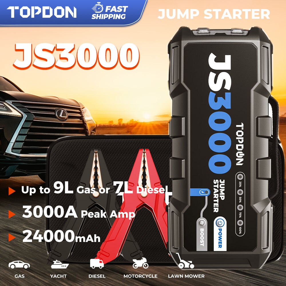 TOPDON JS3000 Jump Starter 3000 Peak Amps 12 Volt Jumper Starter Battery Booster