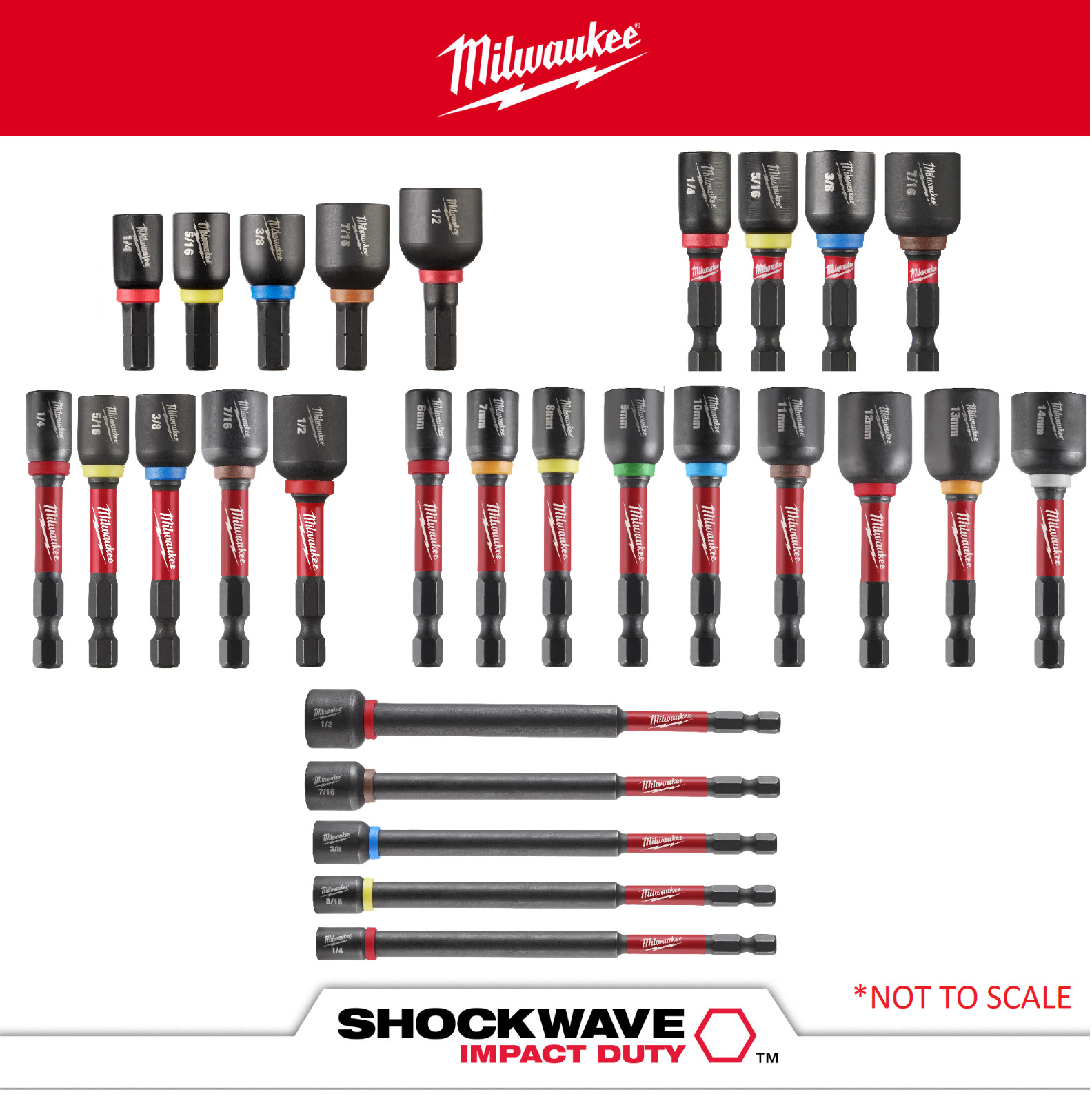 Milwaukee SHOCKWAVE™ Impact Duty Magnetic Nut Driver Bits ALL SIZES IN STOCK
