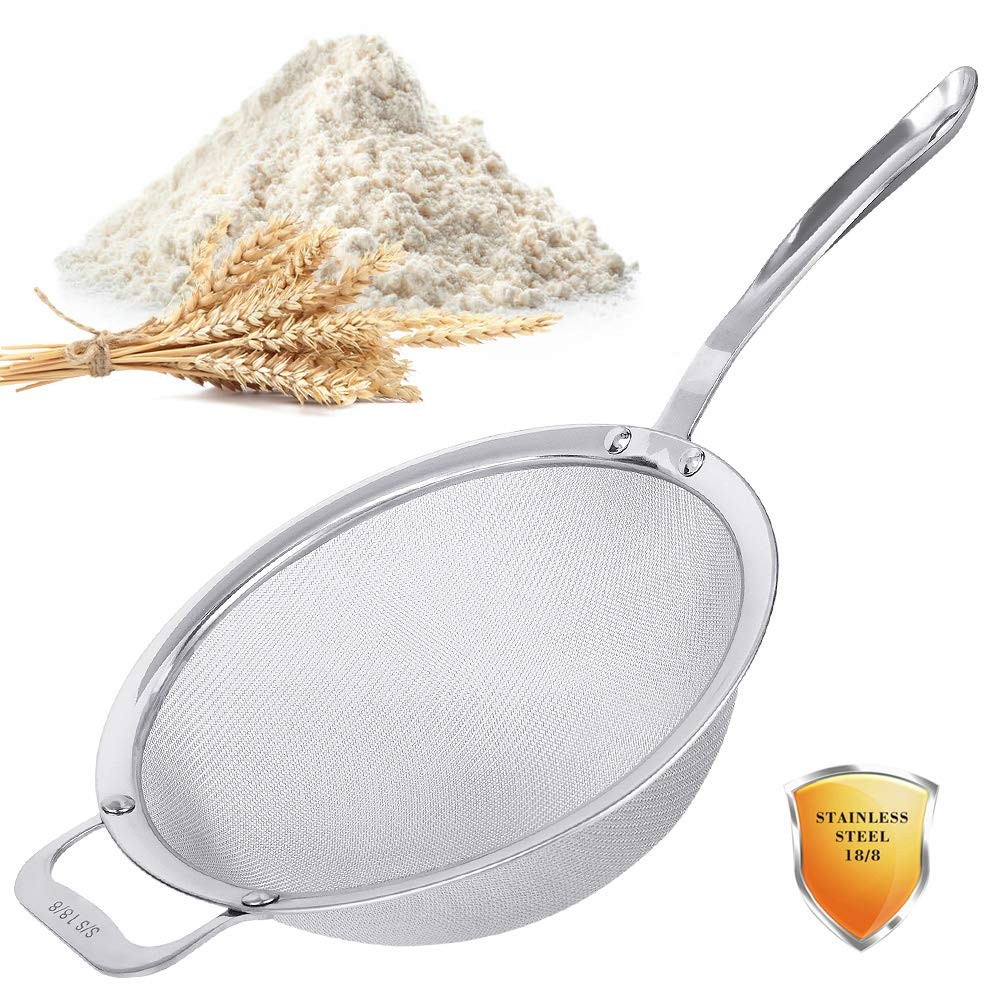 9" Large Mesh Strainer, Stainless Steel 18/8 Extra Fine Quinoa Sieve, with So...