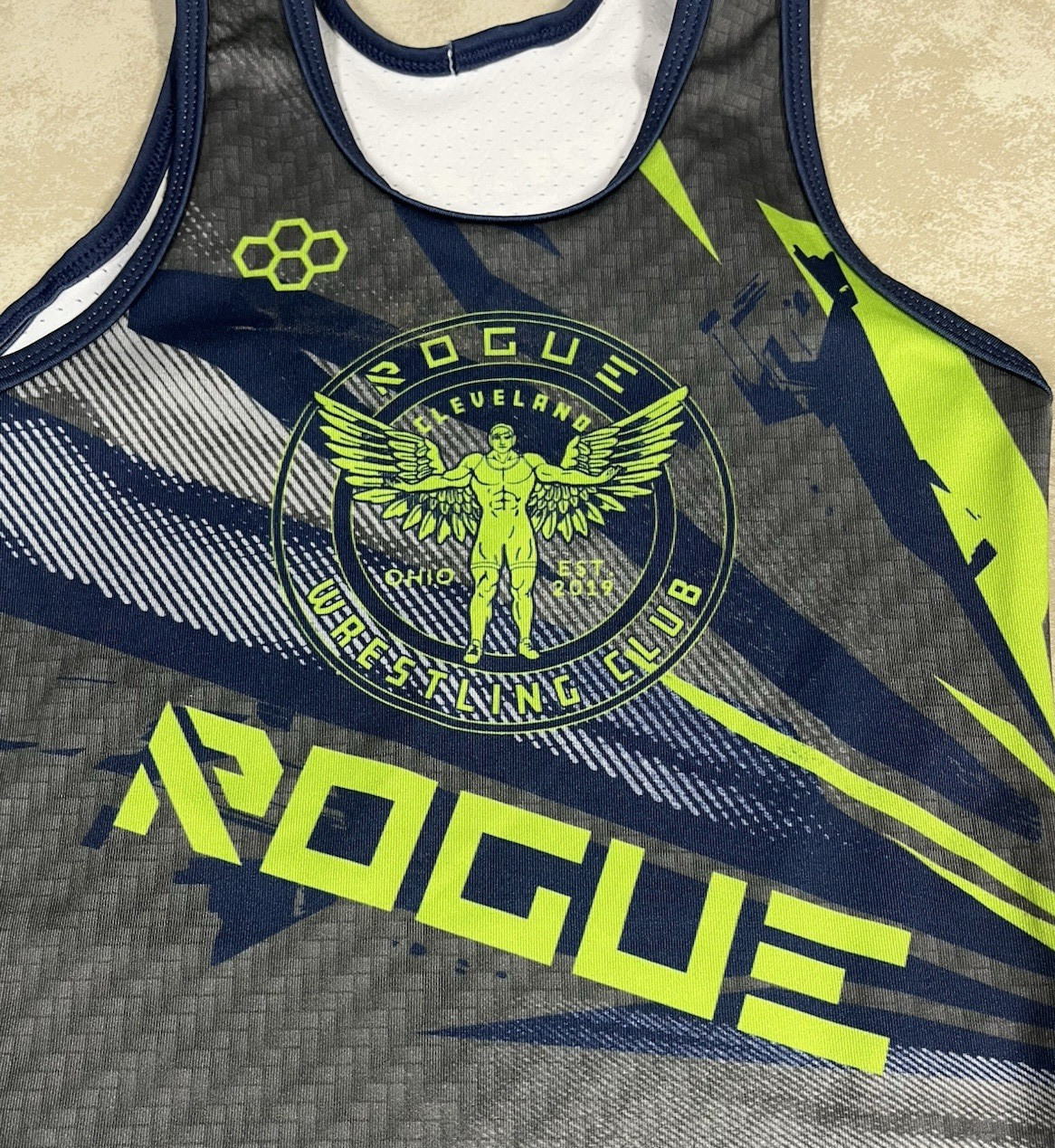 Rudis Rogue Wrestling Club Ohio Gray Navy Green Adult Singlet Size XXS 1212