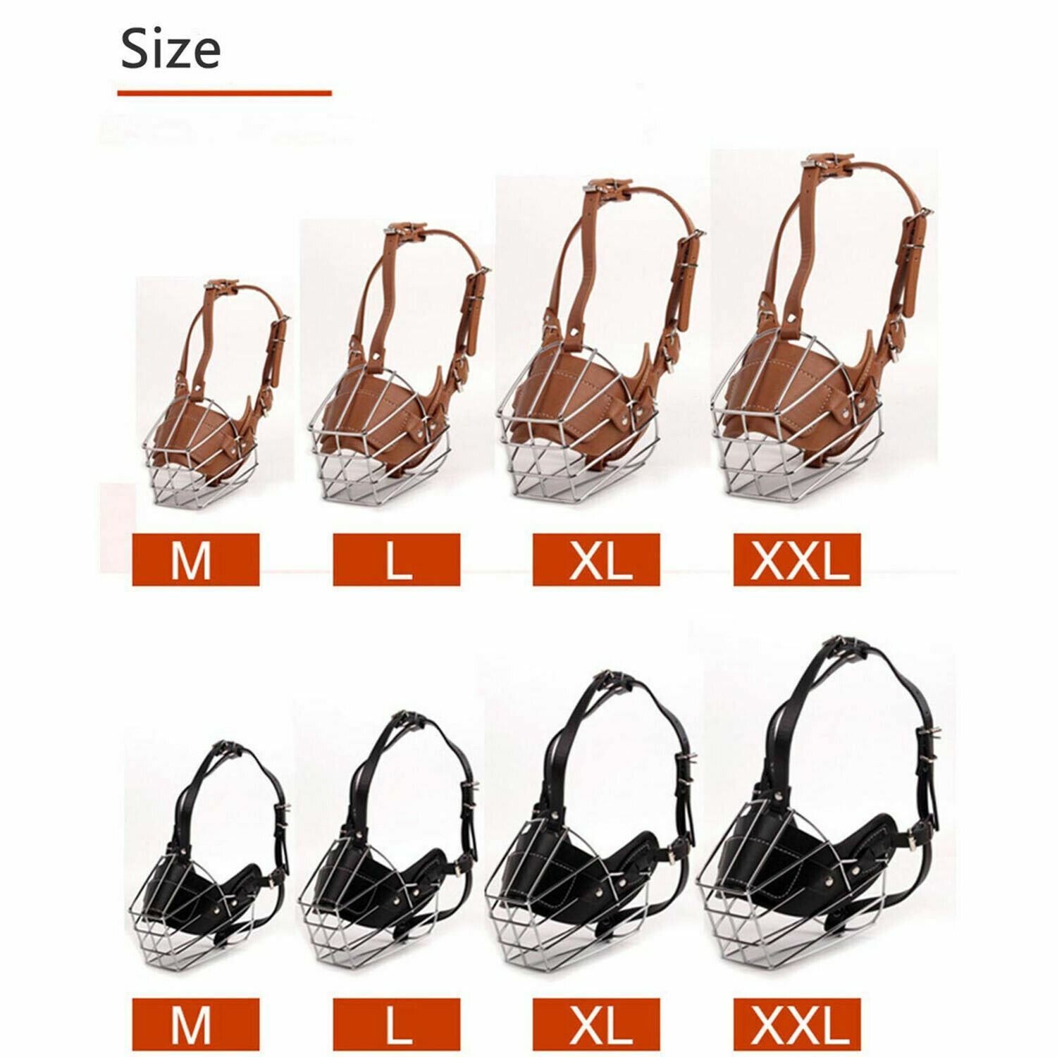 Metal Wire Leather Basket Cage Dog Mouth Muzzle w Adjustable Straps No Bite Bark