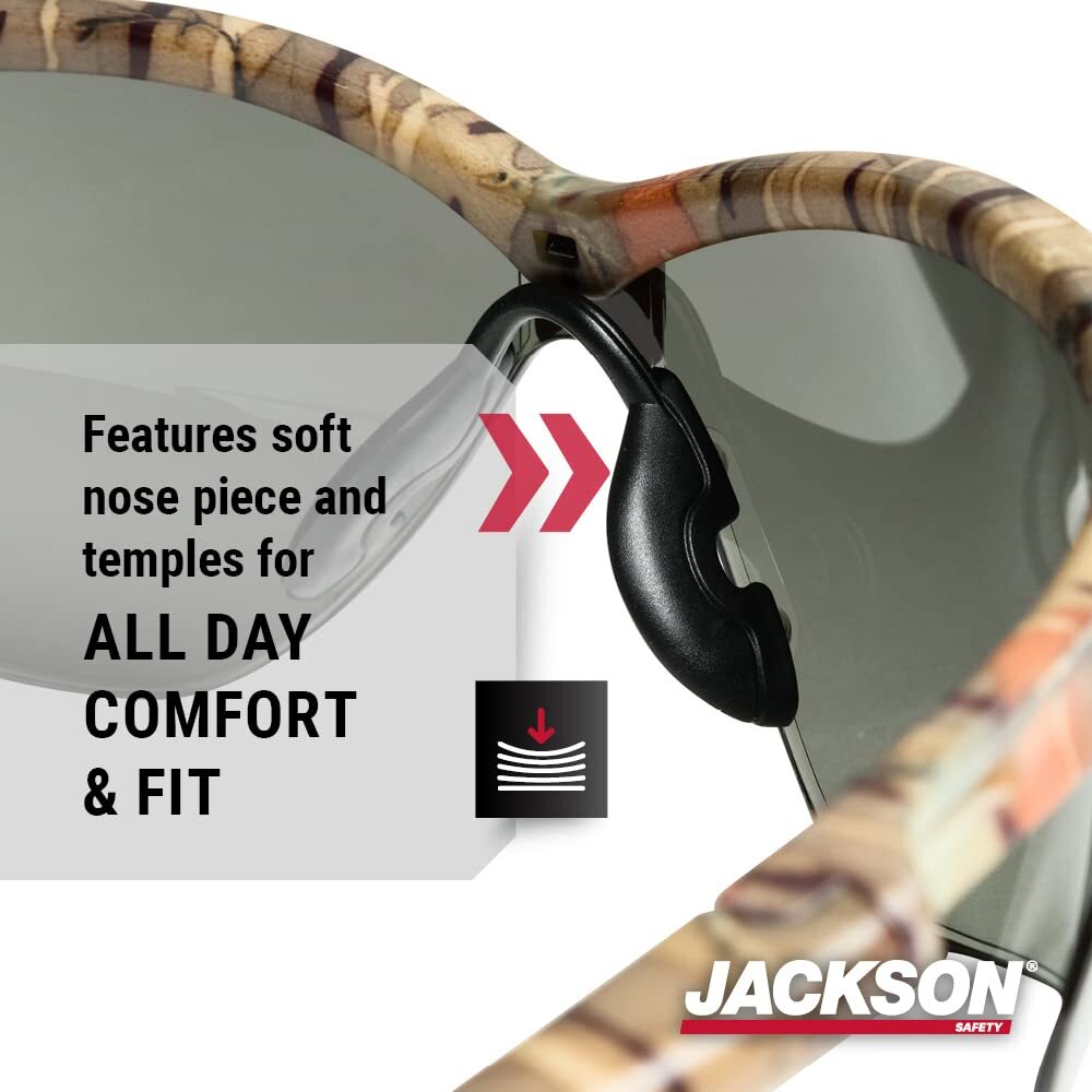 JACKSON SG 50015 Safety Glasses Universal Size Smoke Lens Camo Frames