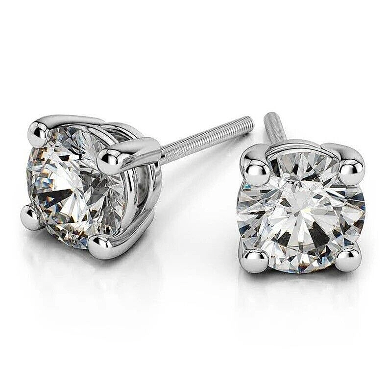 1 Ct Round Cut VVS1/ D Lab Created Stud Earrings 14K White Gold 6mm Screw Back