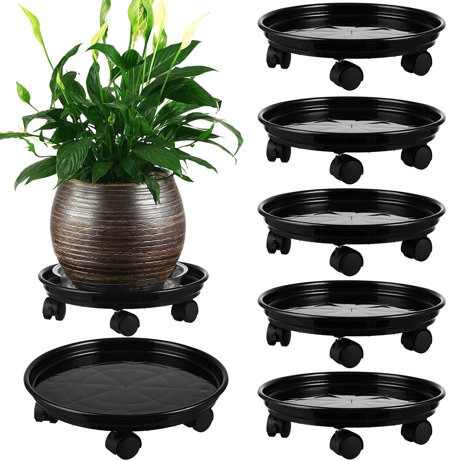 6 Packs Plant Caddy with Wheels 11.8" Plastic Rolling Plant Dolly Coasters He...