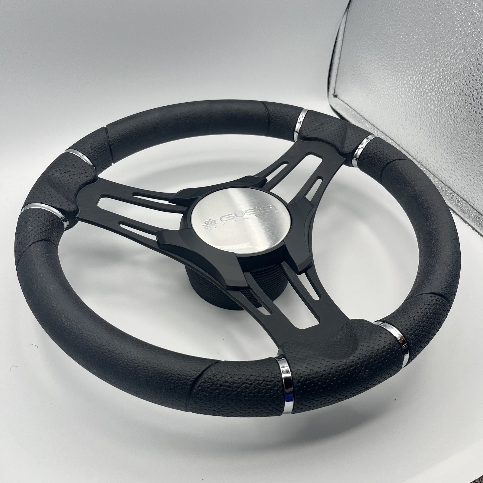 Gussi Italia Boat Steering Wheel Black Brushed Alum Spokes KEYED | Gussi Italia