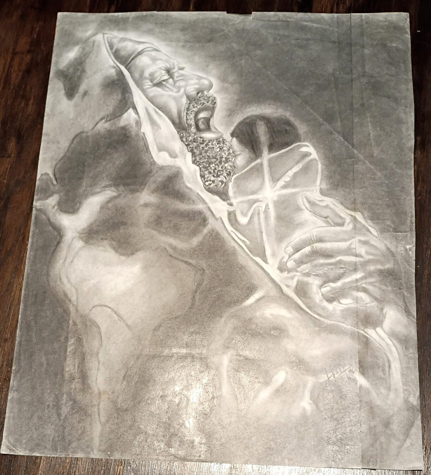 Vintage Original Signed Pencil Drawing African American Man & Child - 14"x18"