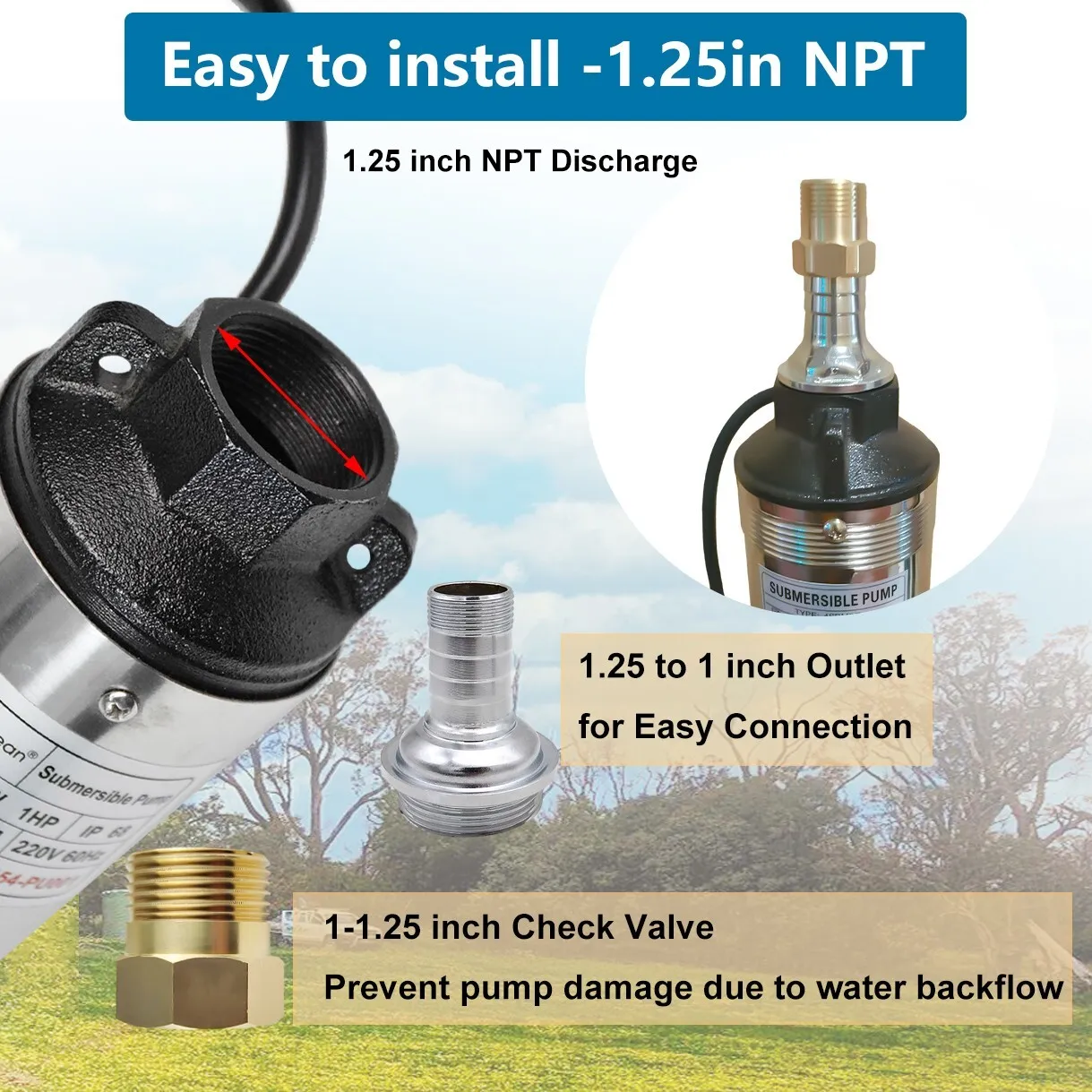 4'' Deep Well Submersible Pump 1HP 207' 37GPM 110V Stainless Steel w/Control Box