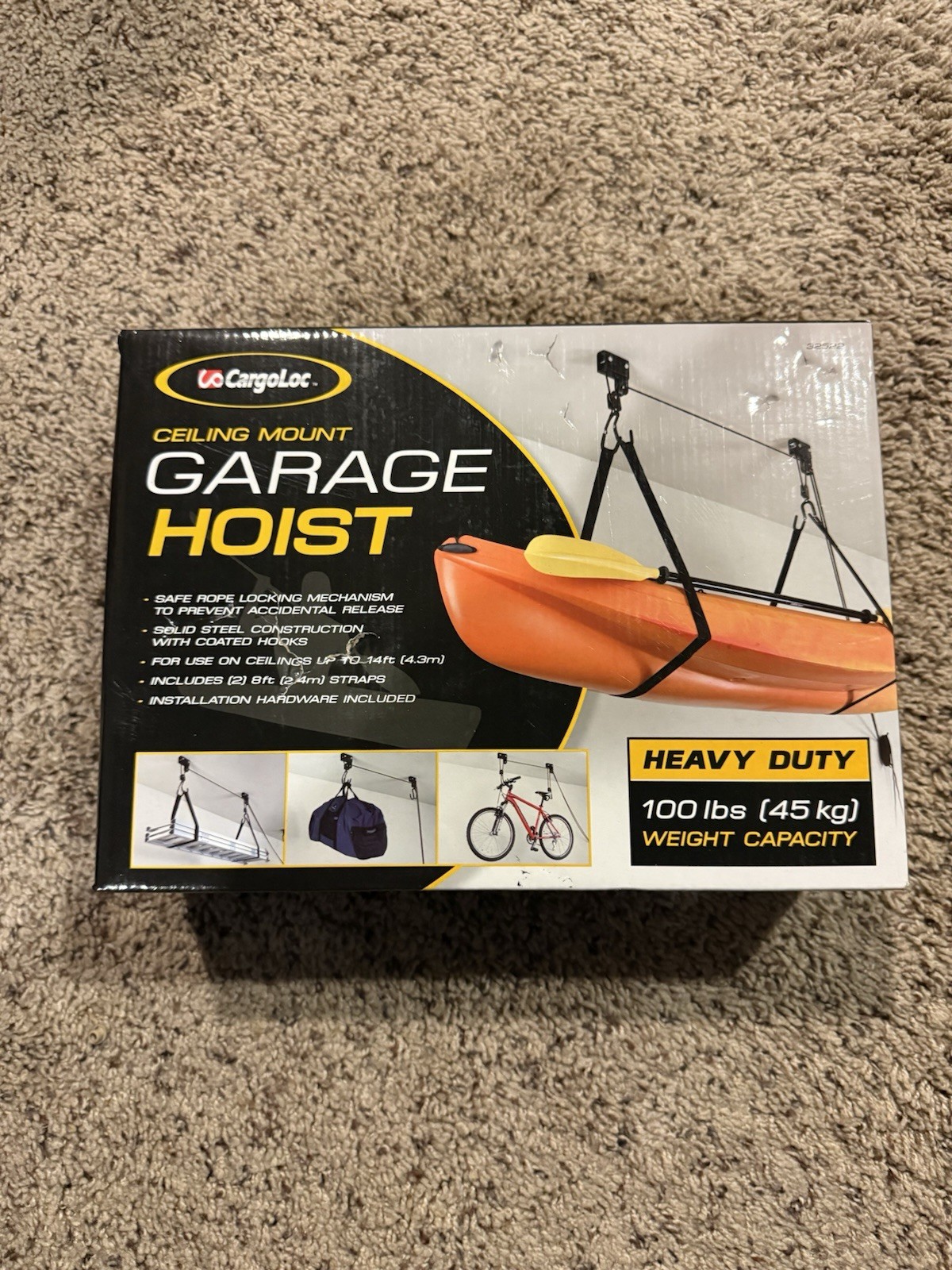 Cargoloc Heavy Duty Garage Hoist 100lbs Ceiling Mount for Kayak Bicycle