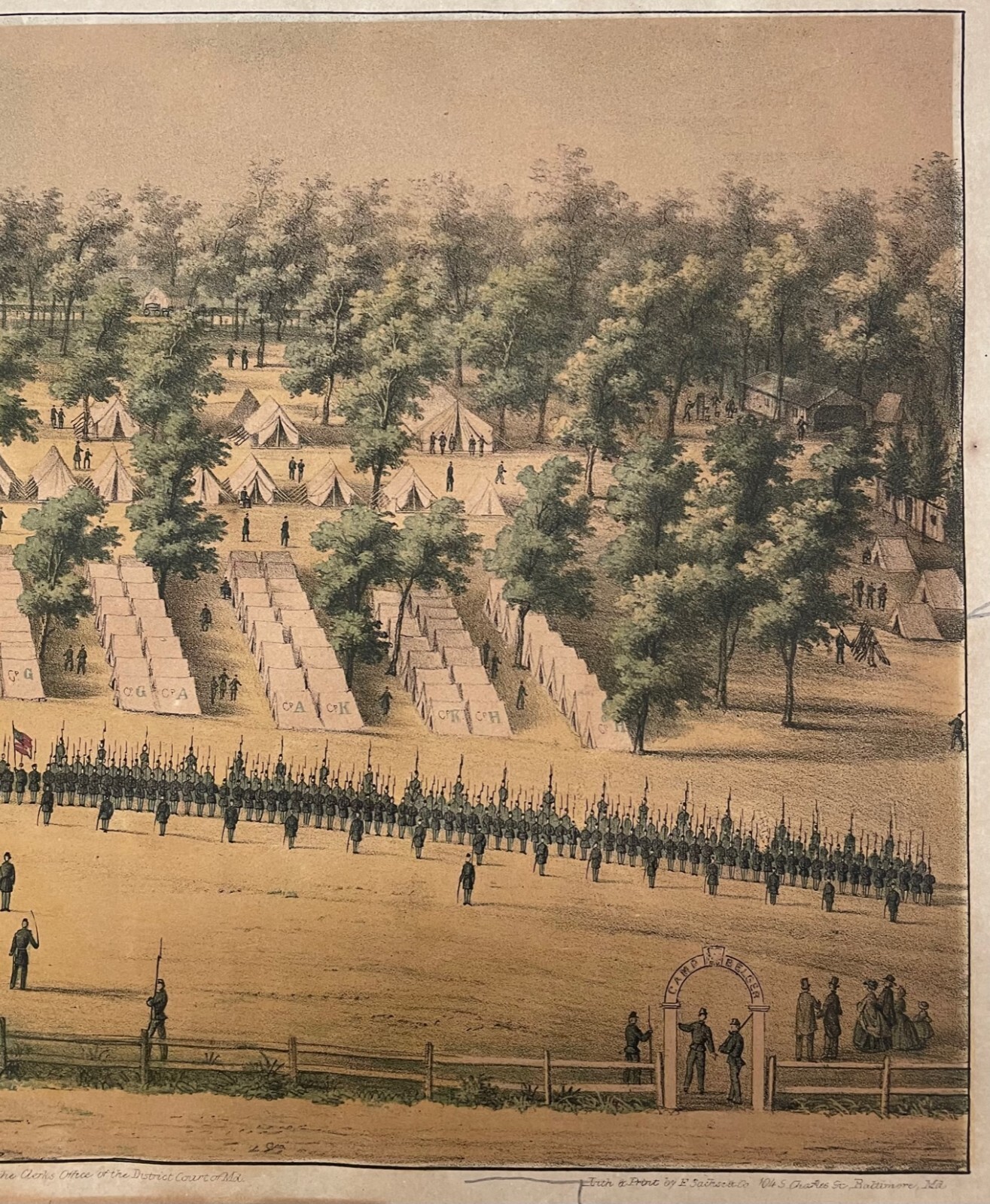 Antique 1862 CAMP BELGER CIVIL WAR Encampment SACHSE Lithograph - Currier School