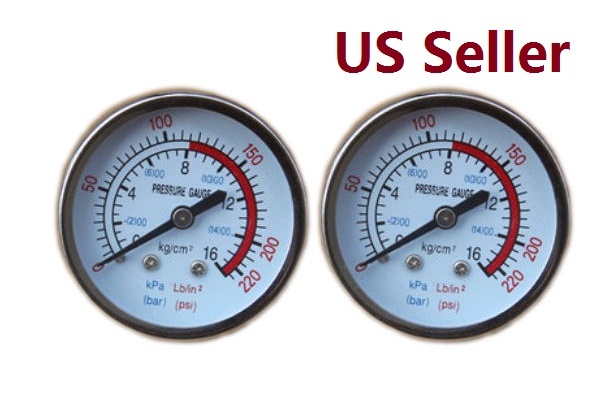 2 PCS Air Pressure Gauge Max 220 PSI 16 bar 1/8" BSP Thread For Air Compressor