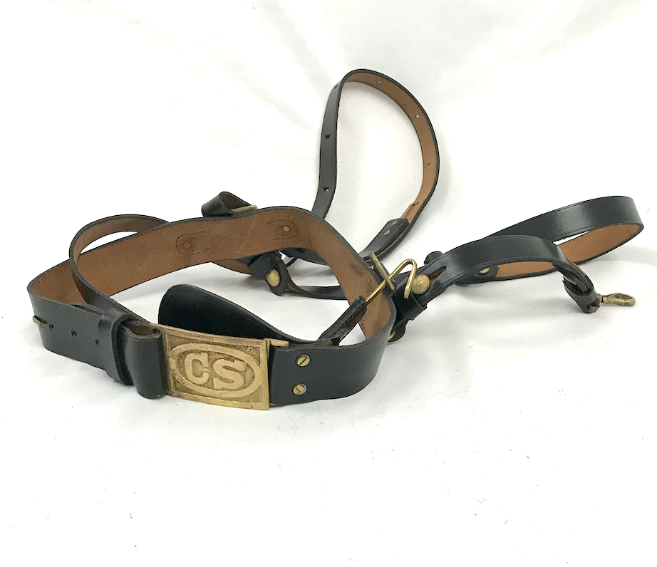 Youth Civil War Swordbelt - Black Leather w/ CS Buckle - Fits Up to 30 Inch