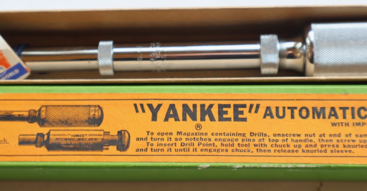 North Bros "YANKEE" No. 41 Push Drill + 8 Bits + Box + Insert / NOS / MT Tools