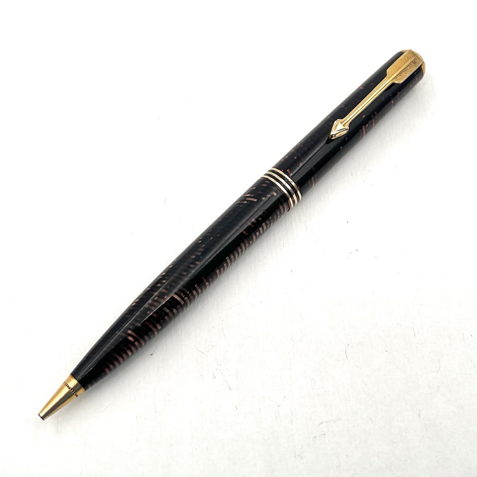 VTG Parker USA Pink Candy Striped Gold Trim 5" Twist Pencil