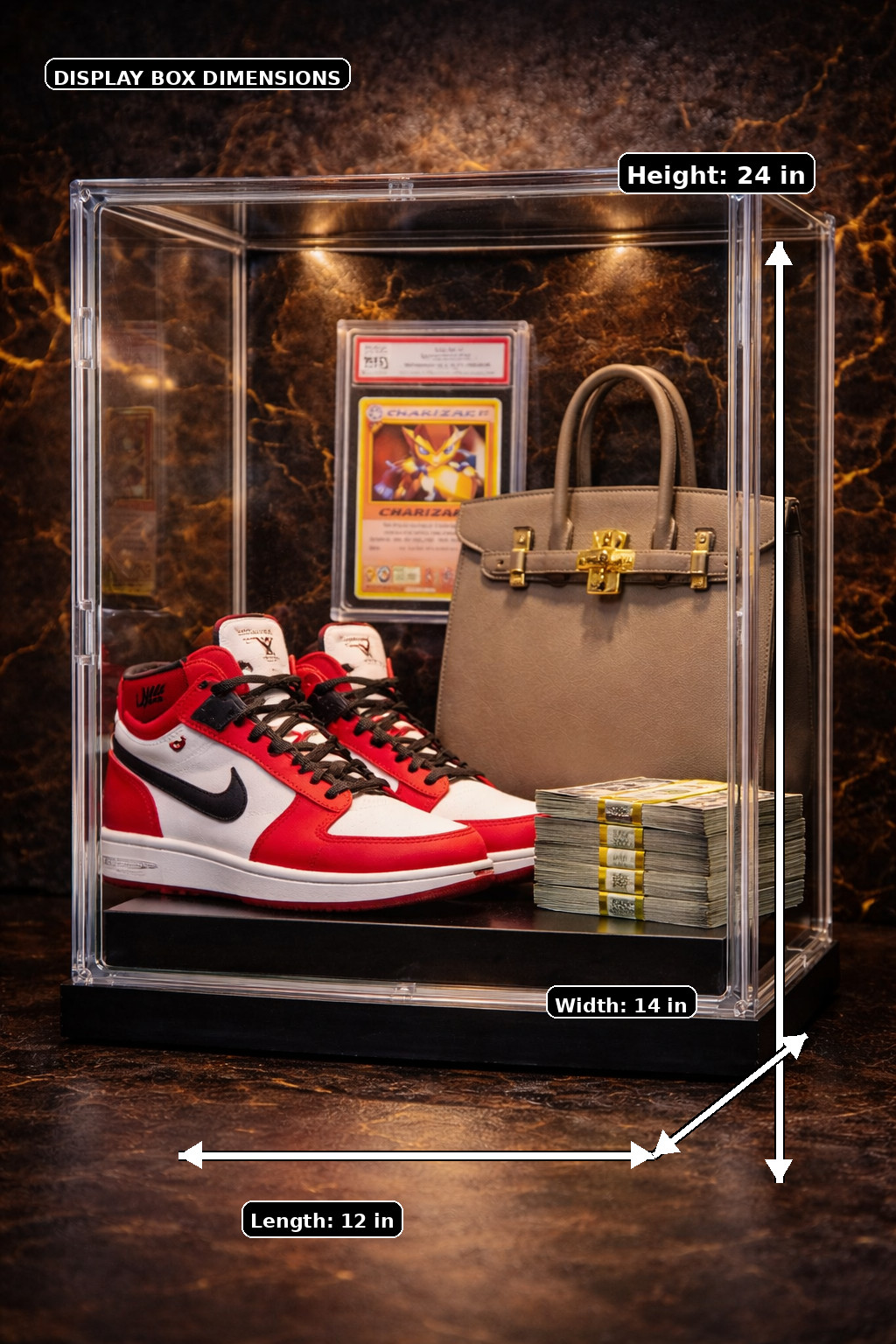 Extra Tall Acrylic Display Case 24” High (12x14x24in) Clear Collectible Showcase