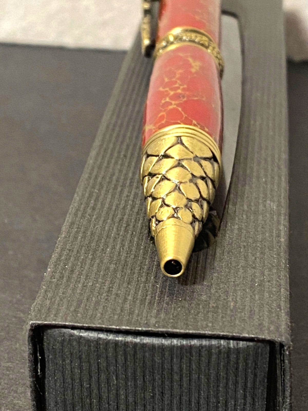 Red Jasper Crouching Dragon Armored Scales Twist Ballpoint Pen Tigers Eye