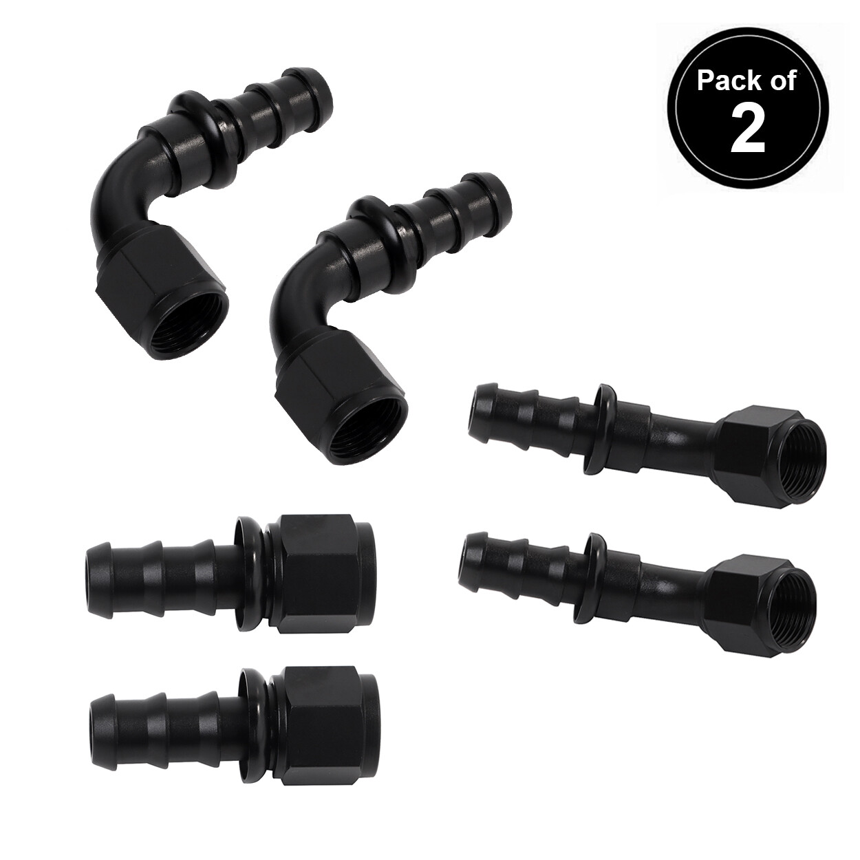LokoCar 6AN 8AN 10AN Push Lock Hose Fitting End 0° 45° 90° Degree Black 2PCS
