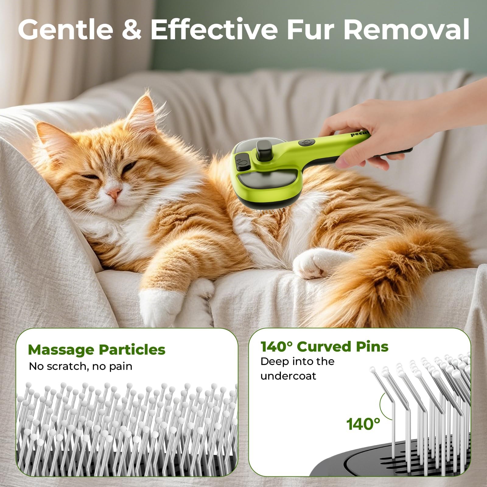 Pecute Cat Steam Brush, Self-Cleaning Brush with 2 Water M, Green