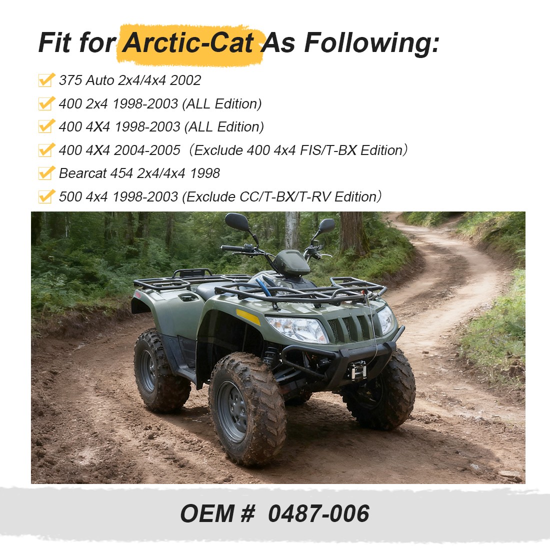 Rear Brake Cable for Arctic-Cat ATV 375 400 454 500 2x4 4x4 1998-2005 0487-006