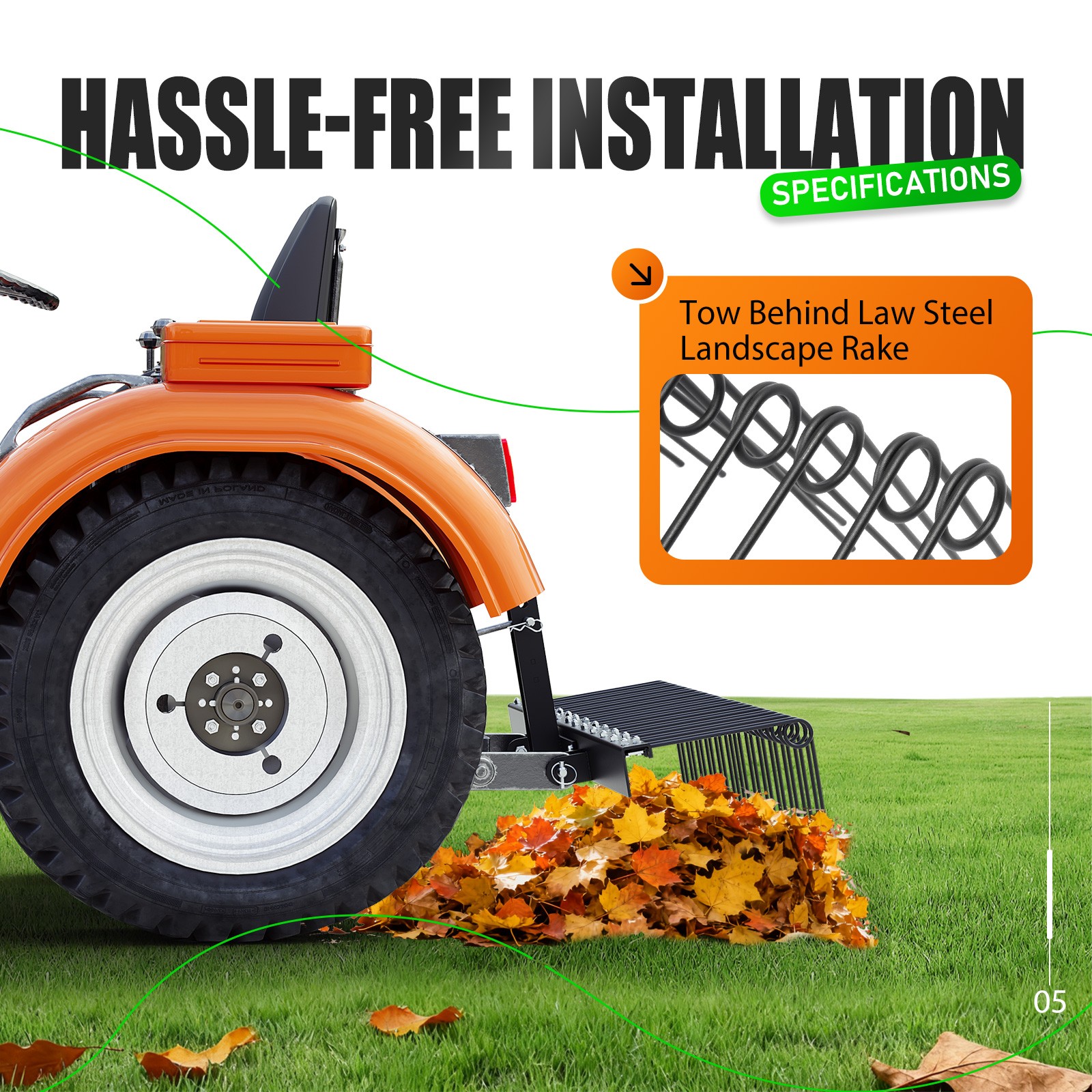 3 Point 60" Tow behind Landscape Rake Lawn Dethatcher Rakes For Cat 0&1 Tractor