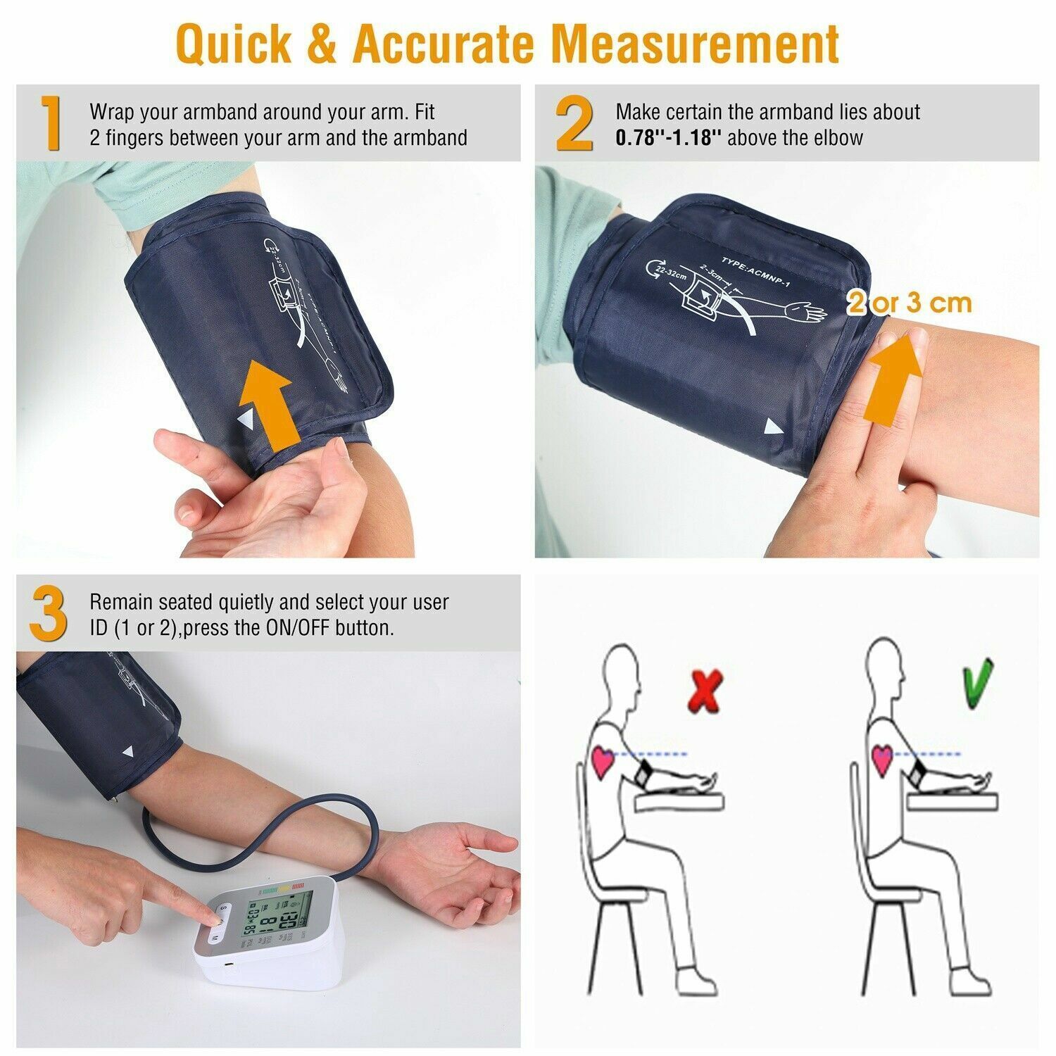 Blood Pressure Monitor Automatic Arm Digital BP Cuff Pulse Heart Rate Machine US