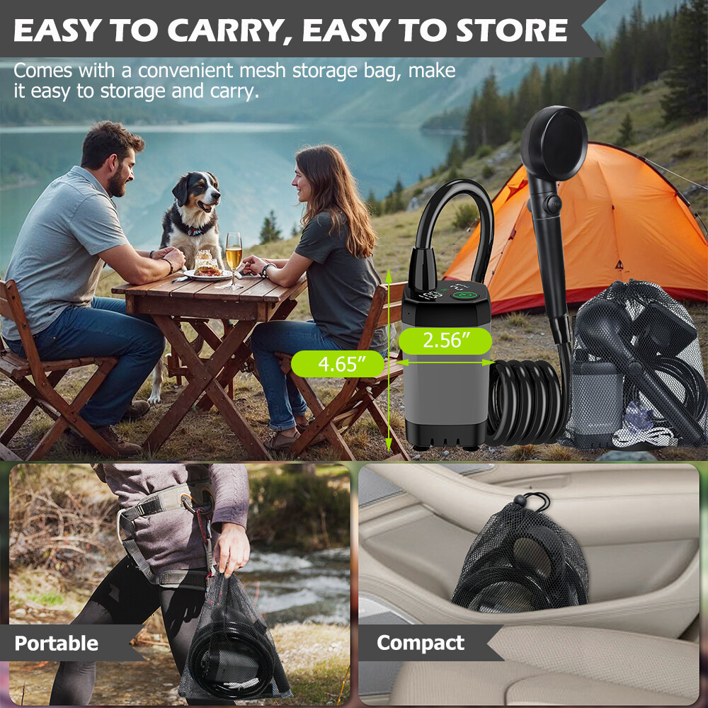 Portable Camping Shower 6000mAh Rechargeable Outdoor Camp Pump for Hiking Travel