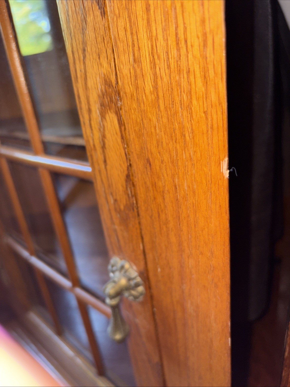 Vintage Oak Curio Corner Cabinet Shelf Display Farmhouse