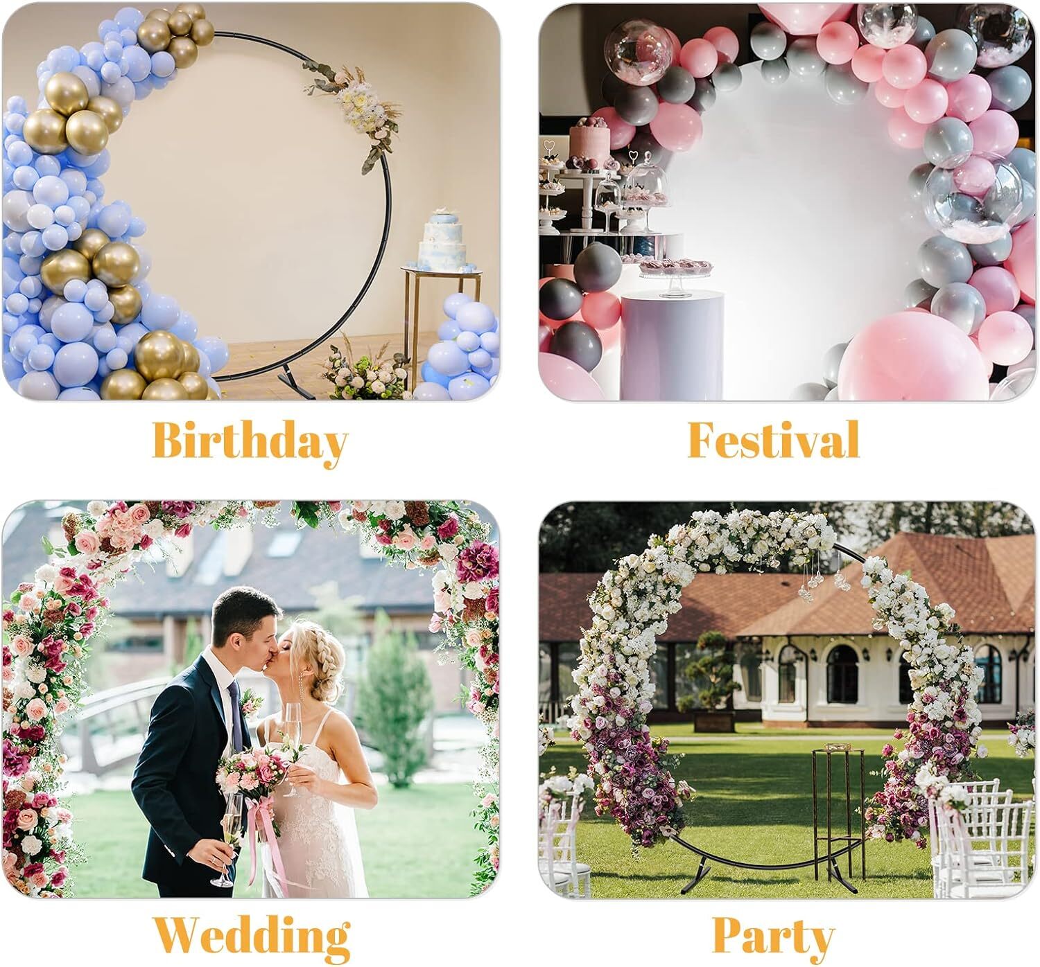 6.6ft Round Backdrop Stand Wedding Metal Circle Balloon Arch Stand Decor Black