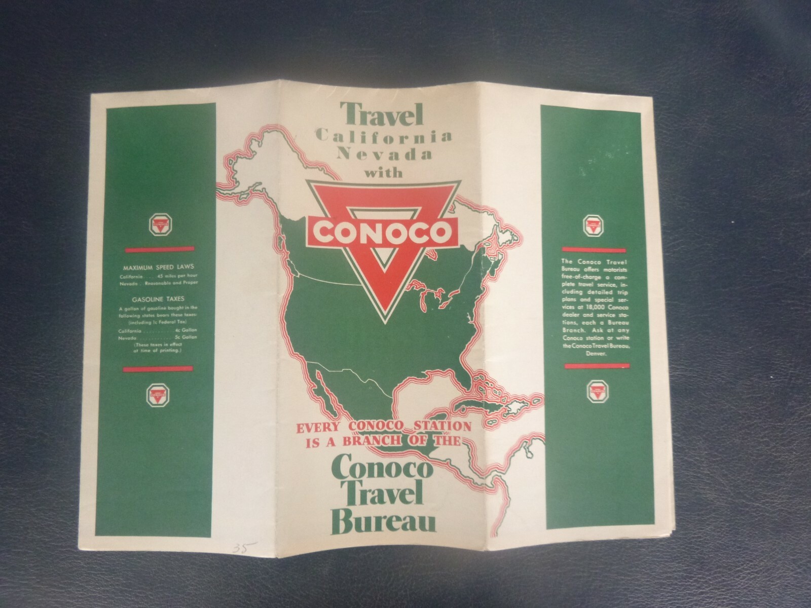 1935 California Nevada road map Conoco oil gas route 66