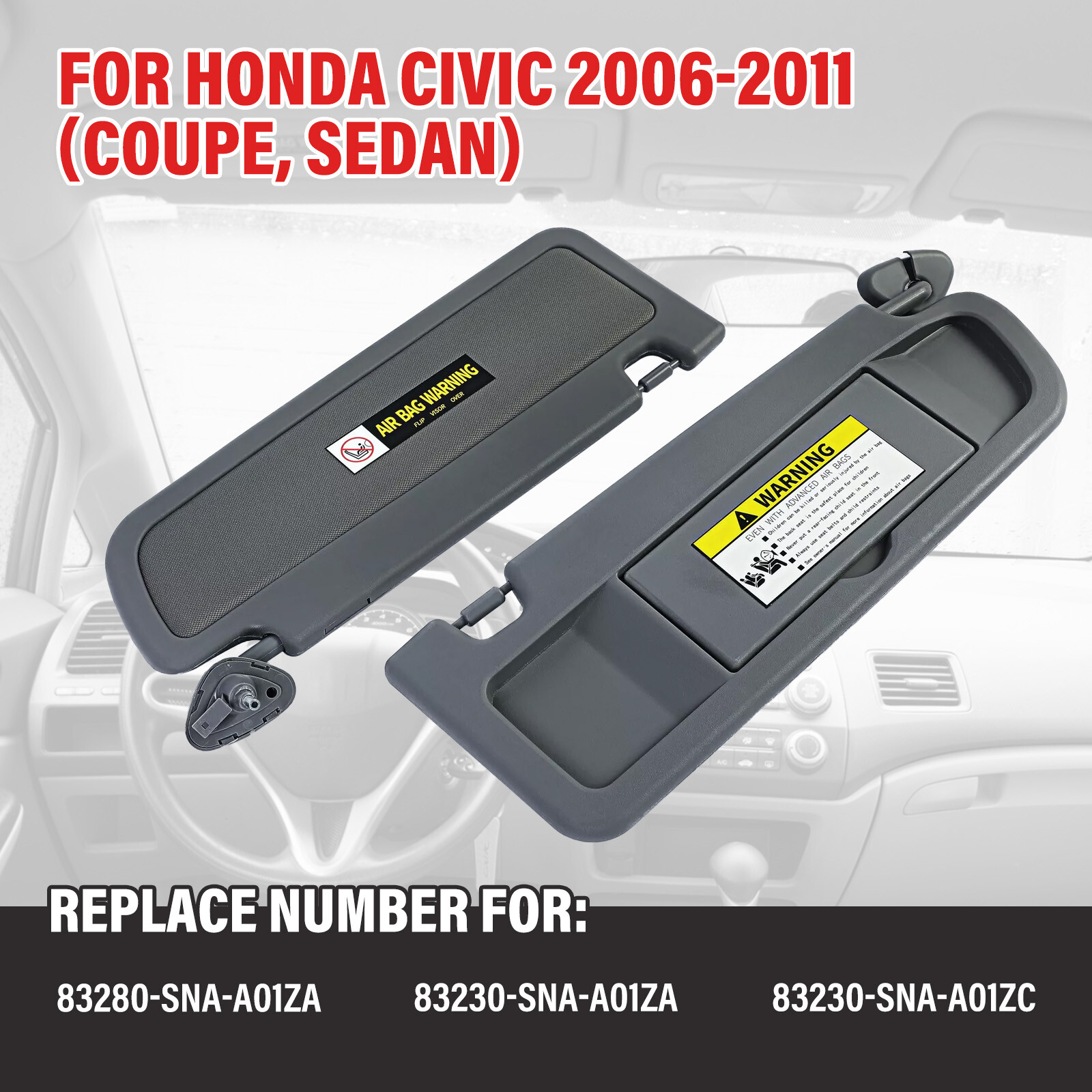 Atlas Gray 1Pair Of Sun Visor For Honda Civic 2006-2011 Shield Left & Right
