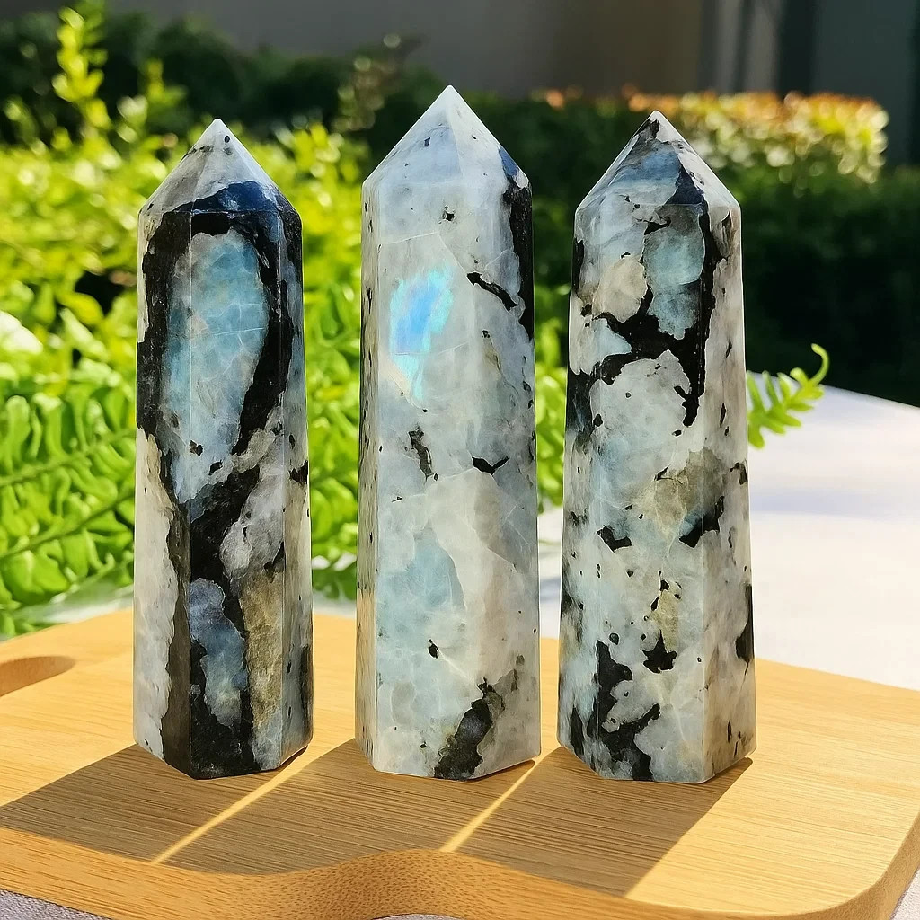 Natural Moonstone Crystal Tower Point Healing Chakra Specimen Obelisk Home Decor