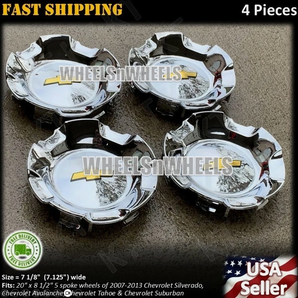 4 NEW WHEEL CENTER CAP CHROME Fits 2007-2013 SILVERADO TAHOE AVALANCHE SUBURBAN