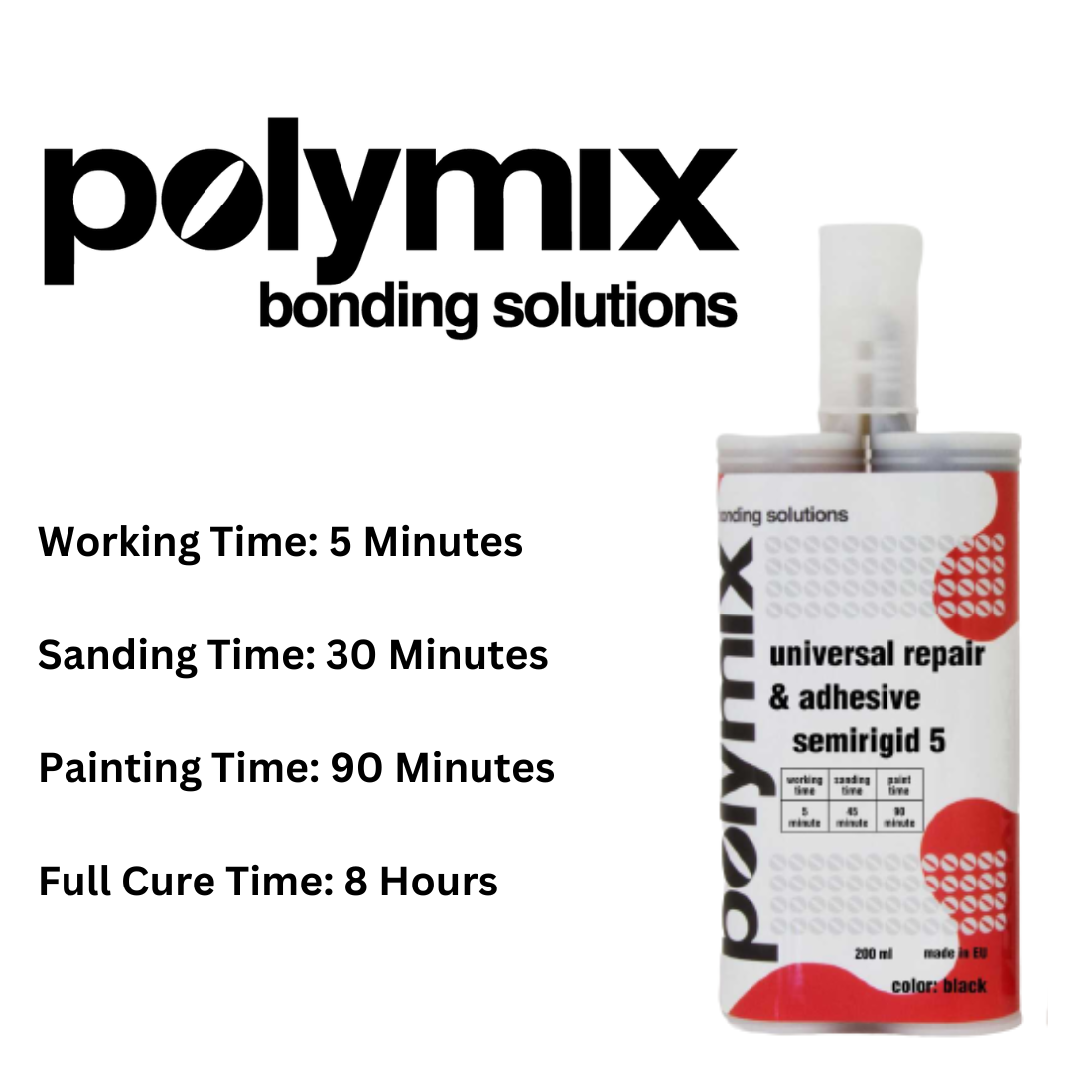Polymix Universal Black Semi Rigid Plastic Repair & Adhesive Cartridge 200ml