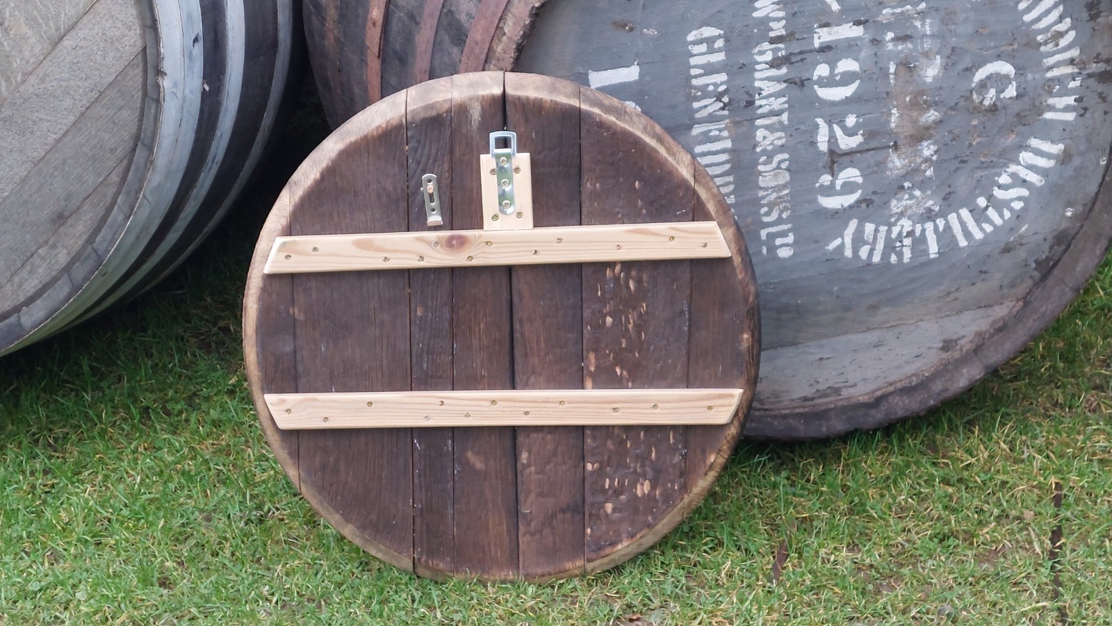 2007 Arran Lochranza Whisky Barrel Lid - W/Heavy Duty Hook and Hanger 22" wide