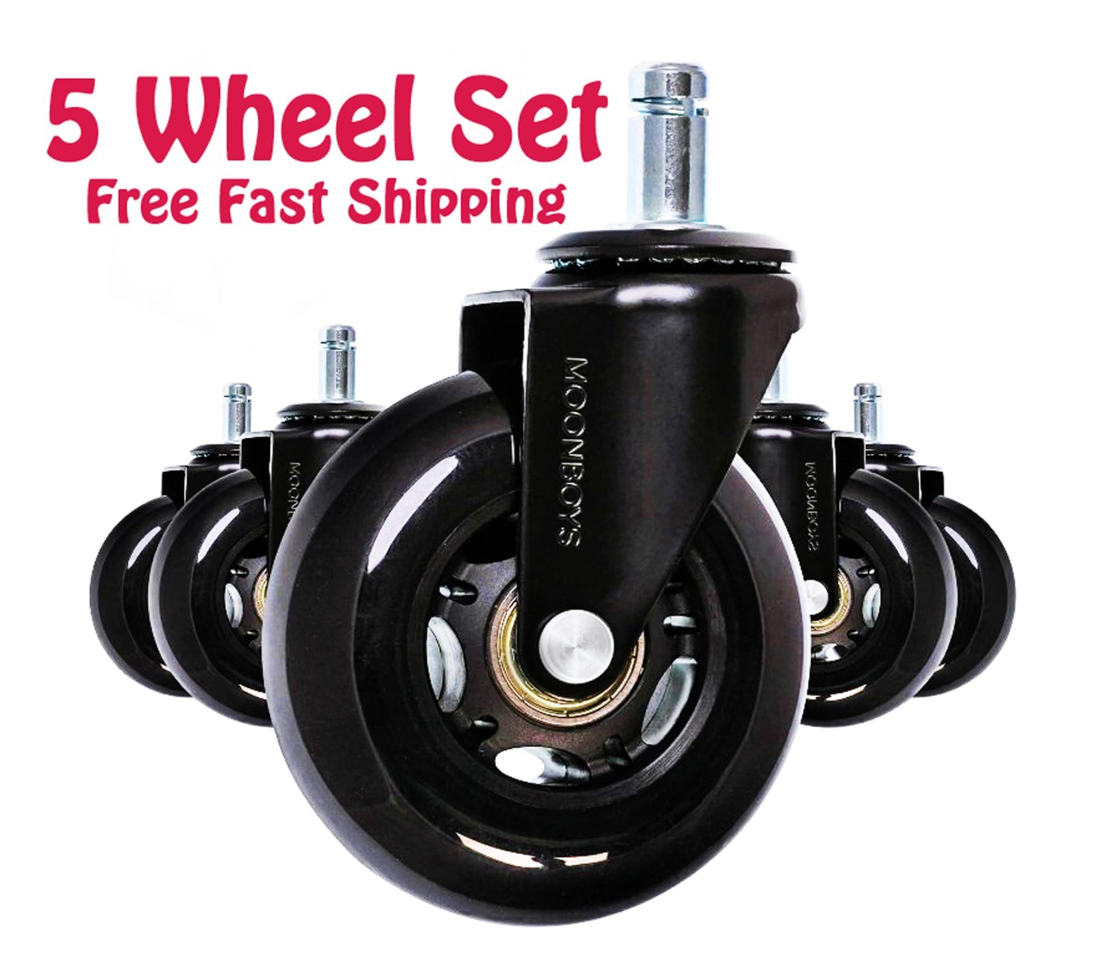 5 Rollerblade Gaming Office Chair Wheel Replacements 3" Heavy Duty Swivel Caster