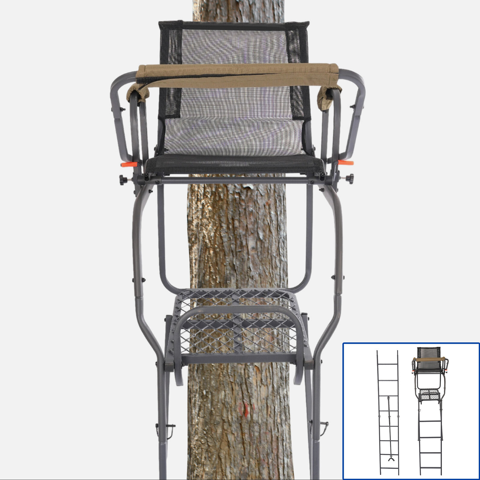 15.5' 300lbs Ladder Tree Stand Step Hunting Shoot Deer 1 Person w/ Harness Steel