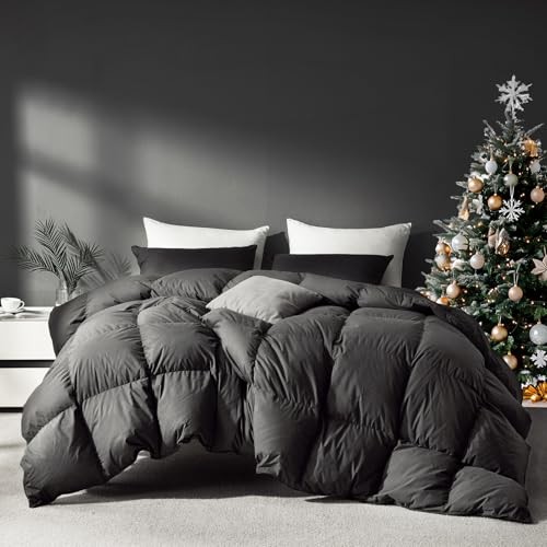 Grey Goose Feather Down Comforter Queen Size, Premium Queen-90x90" Dark Grey