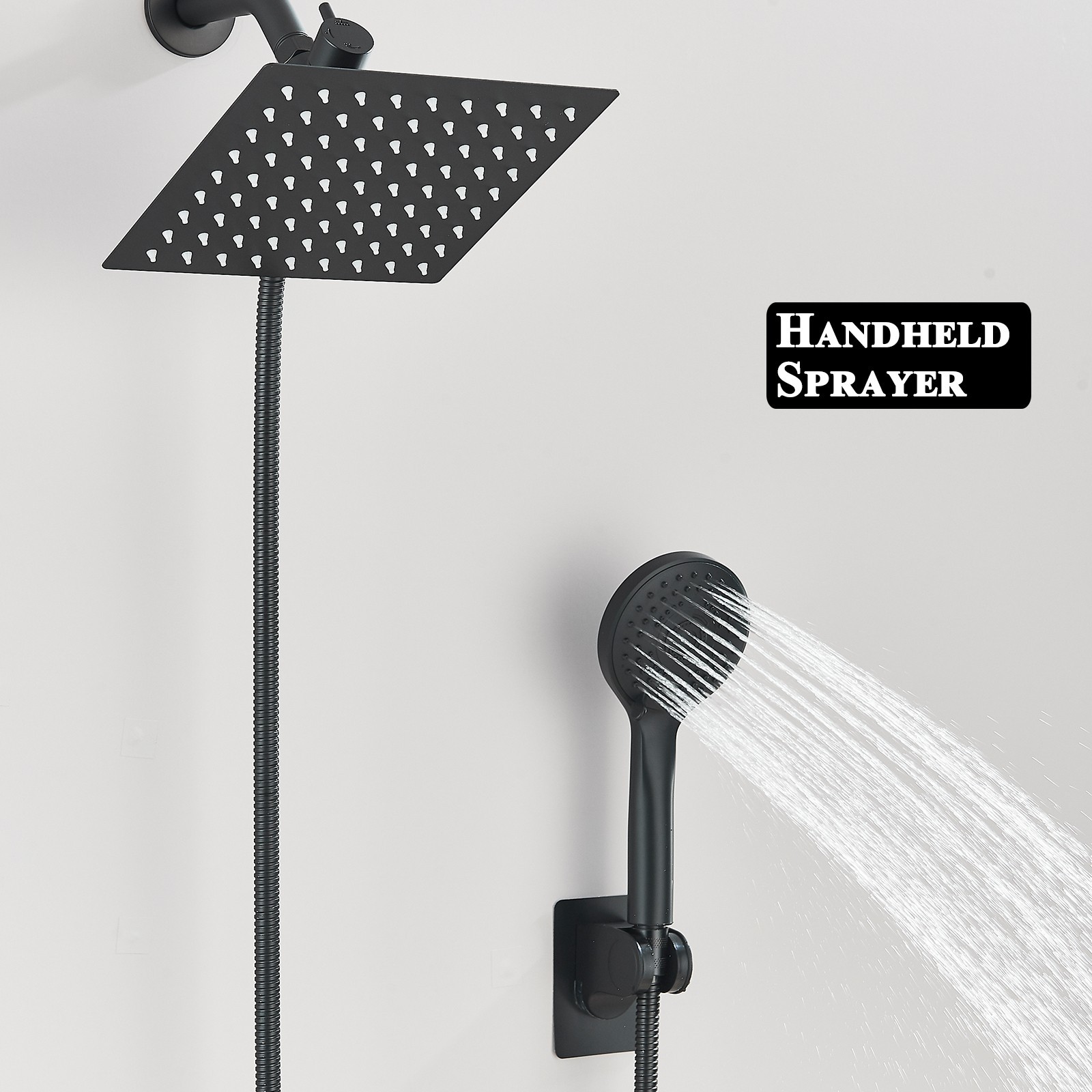 Black Shower Head with handheld Spray High Pressure 8 inch Rain Showerhead Combo