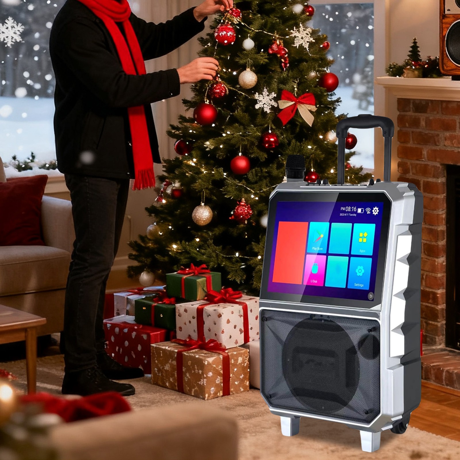 Professional Karaoke Machine BT Speaker w/ Wireless Mic & Lyrics Display Screen