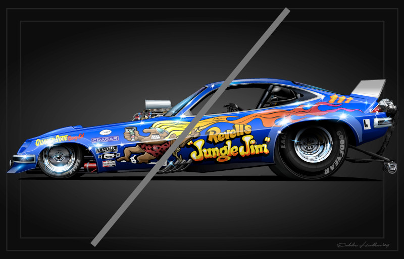 Jungle Jim Lieberman Blue Monza Funny Car 28X18" Poster FC050