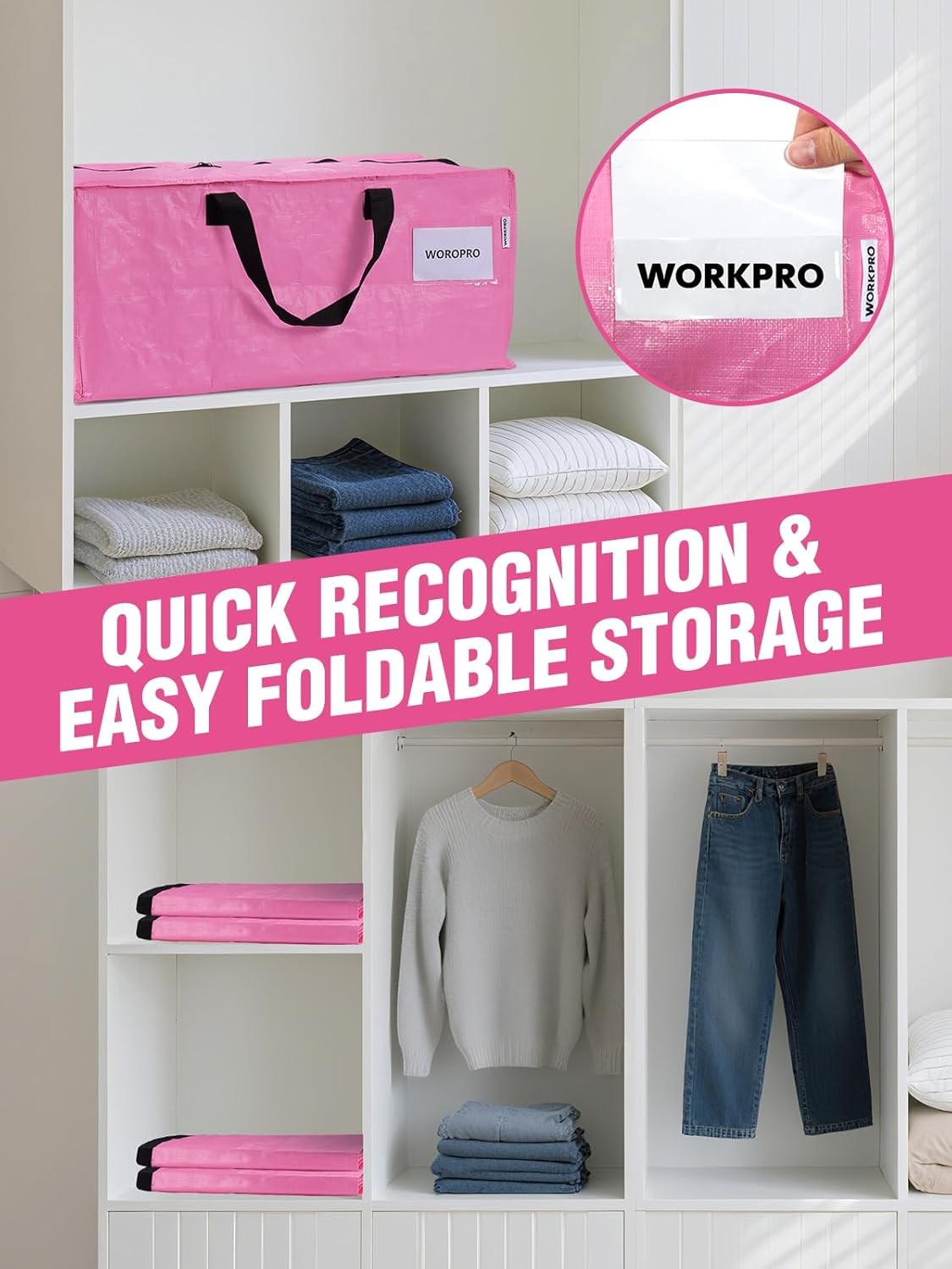 WORKPRO 4PC Heavy-Duty Extra Large Moving Bag Storage Tote w/Zipper Carry Handle