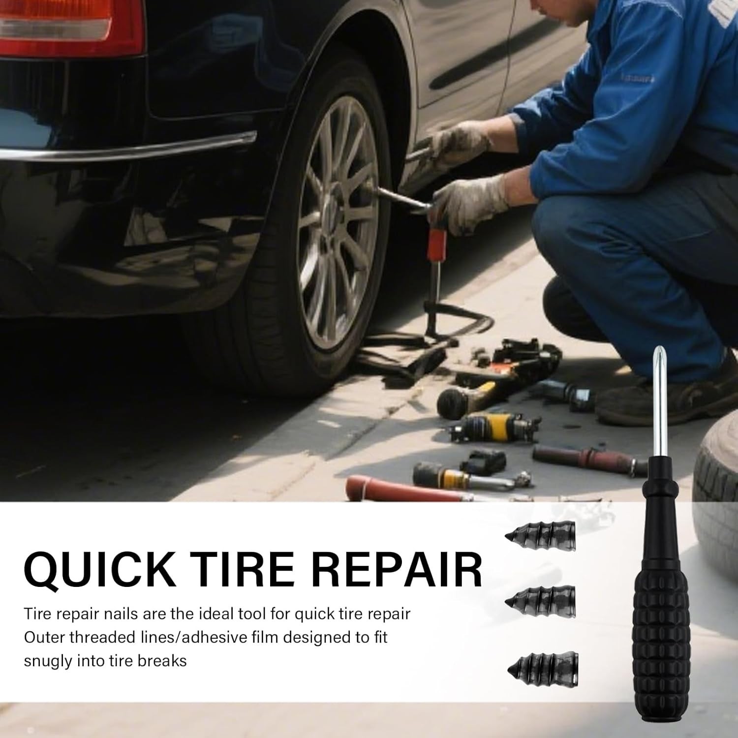 100PCS Tire Repair Screws Kit With Screwdriver 3 Sizes Rubber Plugs Flat Tires